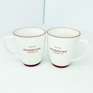 STARBUCKS Set of Two Red White Large 2007 Classic Contemporary Coffee Mugs